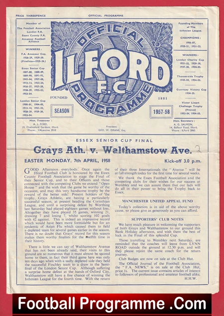 Grays Athletic v Walthamstow Avenue 1958 - Essex Senior Cup Final at Ilford - Image 2