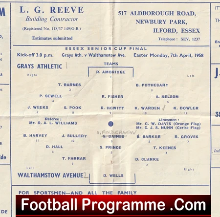 Grays Athletic v Walthamstow Avenue 1958 - Essex Senior Cup Final at Ilford - Image 3