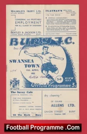 Bury v Swansea Town 1952 – 1950s Programmes