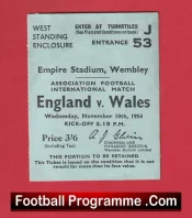 England v Wales 1954 – Match Ticket