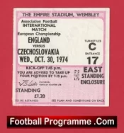 England v Czechoslovakia 1974 – Match Ticket