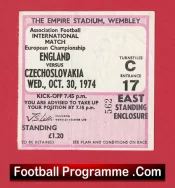 England v Czechoslovakia 1974 – Match Ticket