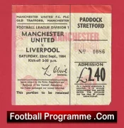Manchester United v Liverpool 1984 – Man Utd Match Ticket