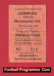 Liverpool v Manchester United 1982 – Football Ticket Anfield Road
