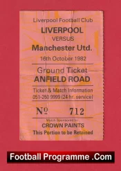 Liverpool v Manchester United 1982 – Football Ticket Anfield Road