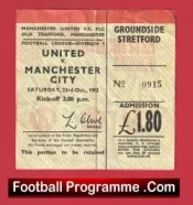 Manchester United v Manchester City 1982 – Match Ticket