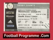 Derby County v Manchester United 2008 – Match Ticket