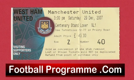 West Ham United v Manchester United 2007 - Football Ticket - Image 2