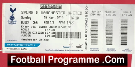 Tottenham Hotspur v Manchester United 2012 - Match Ticket - Image 2