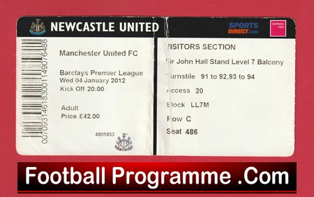 Newcastle United v Manchester United 2012 - Match Ticket - Image 2