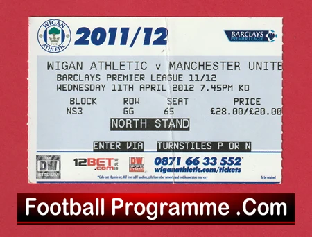 Wigan Athletic v Manchester United 2012 - Match Ticket - Image 2