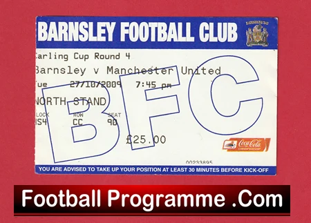 Barnsley v Manchester United 2009 - Football Ticket - Image 2