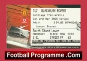 Manchester United v Blackburn Rovers 2005 – Match Ticket