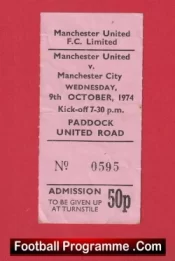 Manchester United v Manchester City 1974 – 2nd Division Ticket Stub