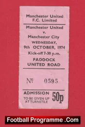 Manchester United v Manchester City 1974 – 2nd Division Ticket Stub
