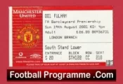Manchester United v Fulham 2001 – Football Ticket