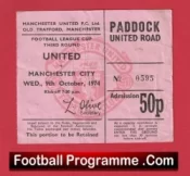 Manchester United v Manchester City 1974 – 2nd Division Match Ticket
