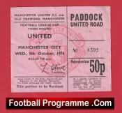 Manchester United v Manchester City 1974 – 2nd Division Match Ticket