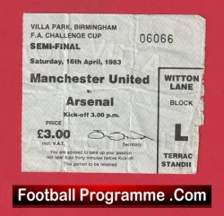 Arsenal v Manchester United 1983 - FA Cup Semi Final Ticket Villa Park - football memorabilia