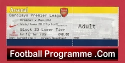 Arsenal v Manchester United 2008 - Match Ticket - football memorabilia