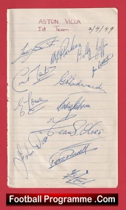 Aston Villa Football Club Multi Autographed Signed Sheet 1948 - 1949 - football programme