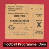 Aston Villa v Manchester United 1975 – Ticket Stub 2nd Division