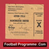 Aston Villa v Manchester United 1975 – Ticket Stub 2nd Division