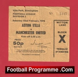 Aston Villa v Manchester United 1975 - Ticket Stub 2nd Division - football memorabilia