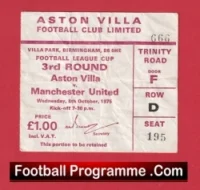 Aston Villa v Manchester United 1975 – Match Ticket 1970s