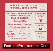 Aston Villa v Manchester United 1975 – Match Ticket 1970s