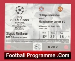 Bayern Munich v Manchester United 2001 - Football Ticket German - football memorabilia
