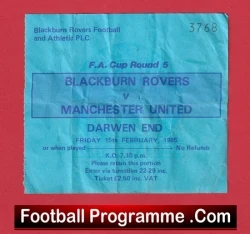 Blackburn Rovers v Manchester United 1985 - Football Ticket - football memorabilia