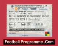 Bolton Wanderers v Manchester United 2011 – Football Ticket