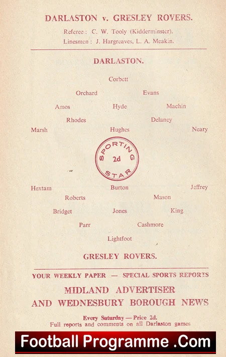 Darlaston v Gresley Rovers 1957 - Official Football Programmes - Image 3