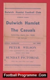 Dulwich Hamlet v Casuals 1939 – 1930s Old Football Programme