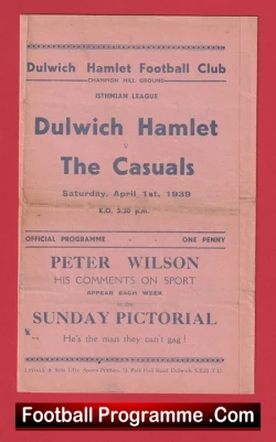 Dulwich Hamlet v Casuals 1939 - 1930s Old Football Programme - football programme