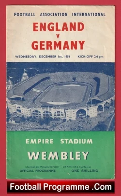 England v Germany 1954 - First Match On Cinema Screen - football programme