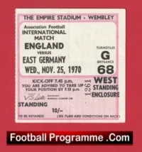 England v Germany 1970 – Match Ticket