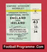 England v Ireland 1967 – Match Ticket
