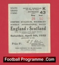 England v Scotland 1952 – Football Ticket Schoolboys Duncan Edwards