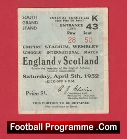 England v Scotland 1952 - Football Ticket Schoolboys Duncan Edwards - football memorabilia