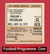 England v Switzerland 1971 – Football Ticket