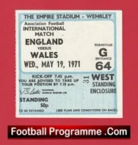England v Wales 1971 – Match Ticket