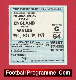 England v Wales 1971 - Match Ticket - football memorabilia