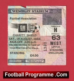 Everton v Liverpool 1984 - Charity Shield Football Ticket - football memorabilia