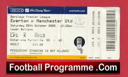 Everton v Manchester United 2008 - Football Ticket - Image 2