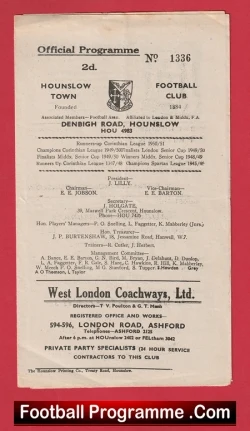 Hounslow Town v Walthamstow Avenue 1952 - London Senior Cup Replay - football programme