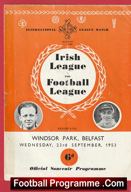 Ireland Football League v English League 1953 - Windsor Park Belfast - Image 2