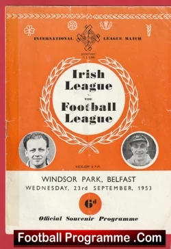 Ireland Football League v English League 1953 - Windsor Park Belfast - football programme