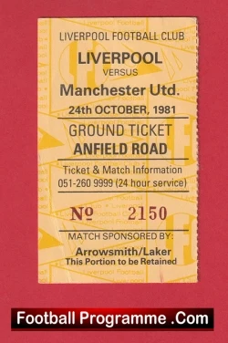 Liverpool v Manchester United 1981 - Football Ticket Kop End - football memorabilia